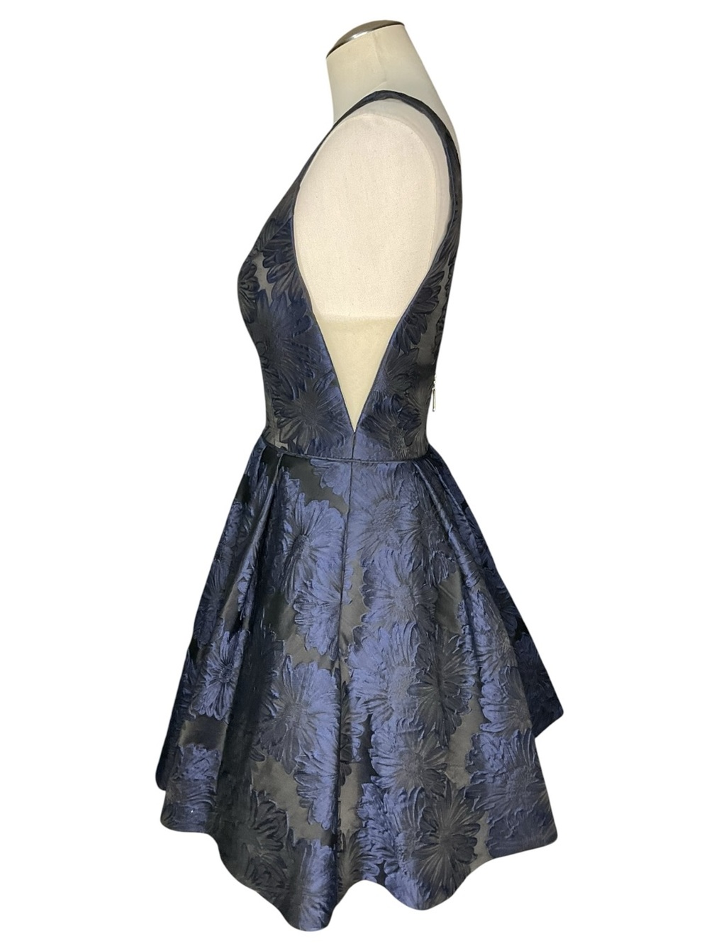 Sherri Hill Navy Blue Floral Jacquard Fit & Flare Cocktail Dress Size 6 - Picture 5 of 7